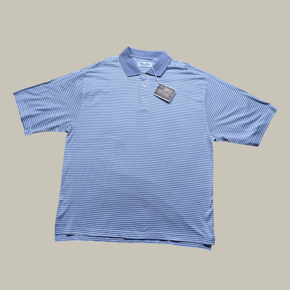 Victor Scot Polo Shirt Men XL Blue White NWT Striped Short Sleeve Golf Casual
